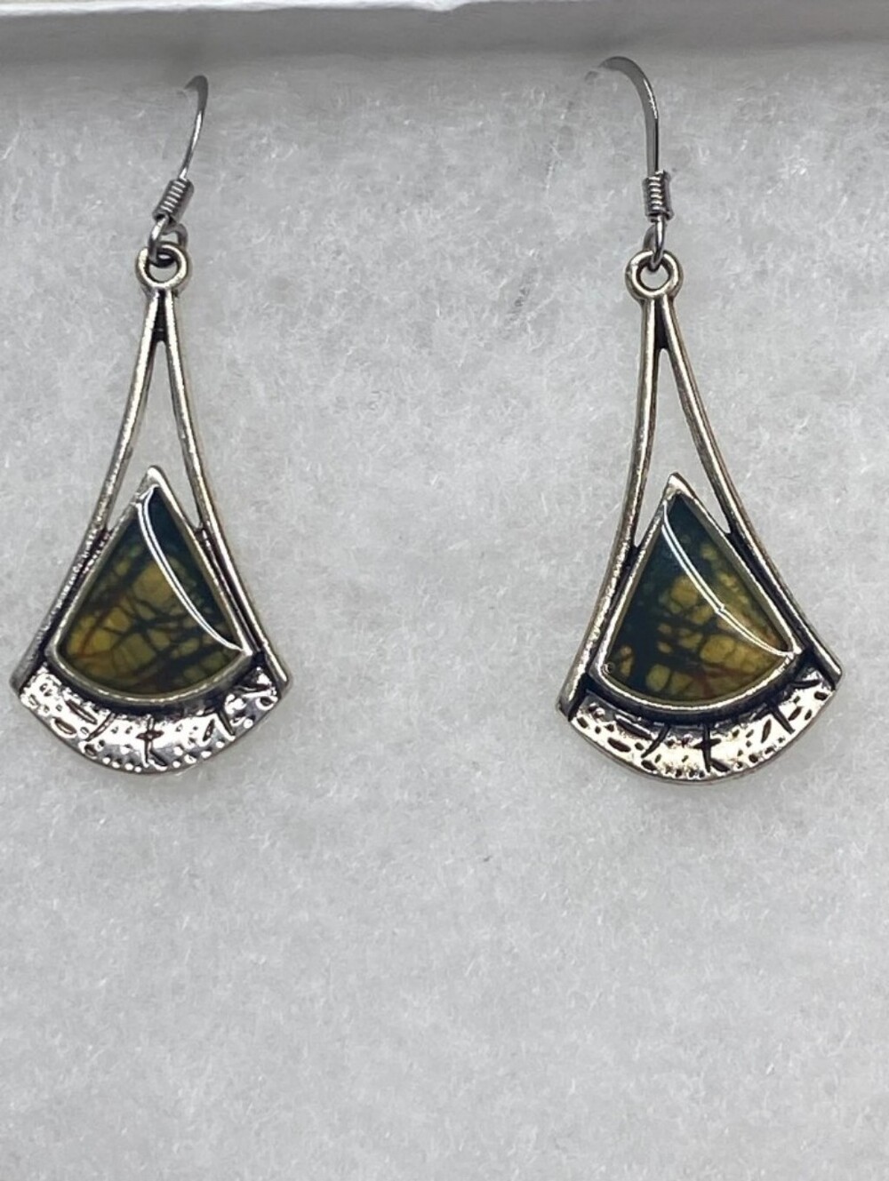 Laboradite Green Patterned Drop Earrings